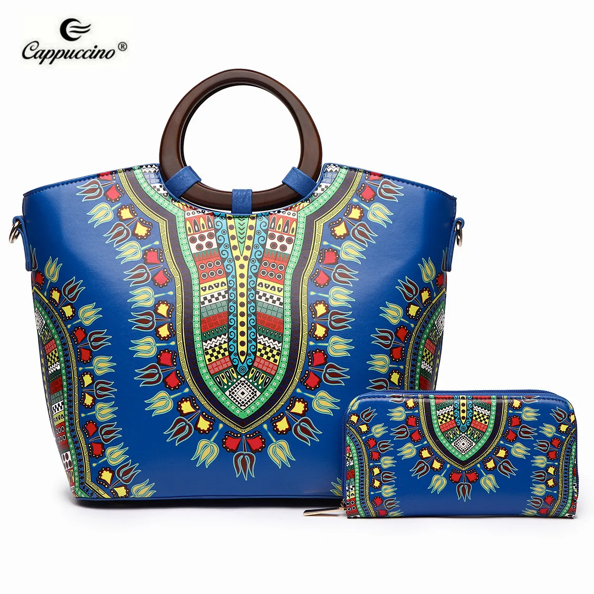 Bohemian African Print Top Handle Satchel Purse Handbag Wallet Set