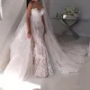 Gorgeous Overskirts Mermaid Wedding Dresses With Detachable Train Sweetheart 3D Appliqued Bridal Dress Robe de mairee