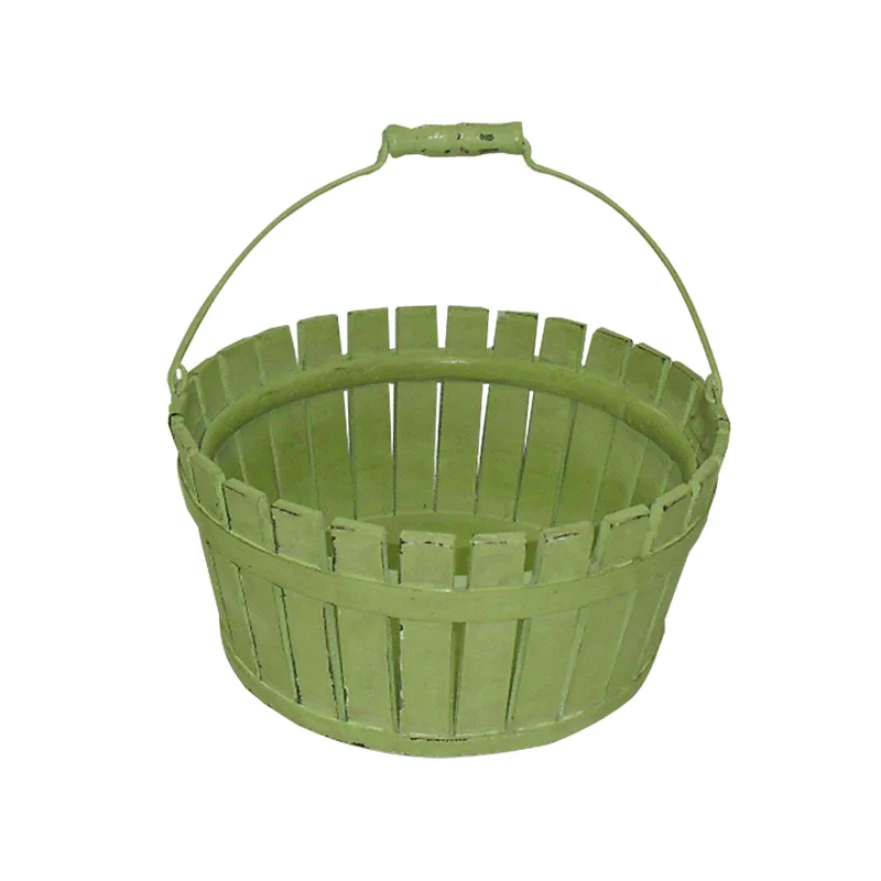 Round Vintage Green Hanging Fireplace Slat Wood Basket Buy Slat