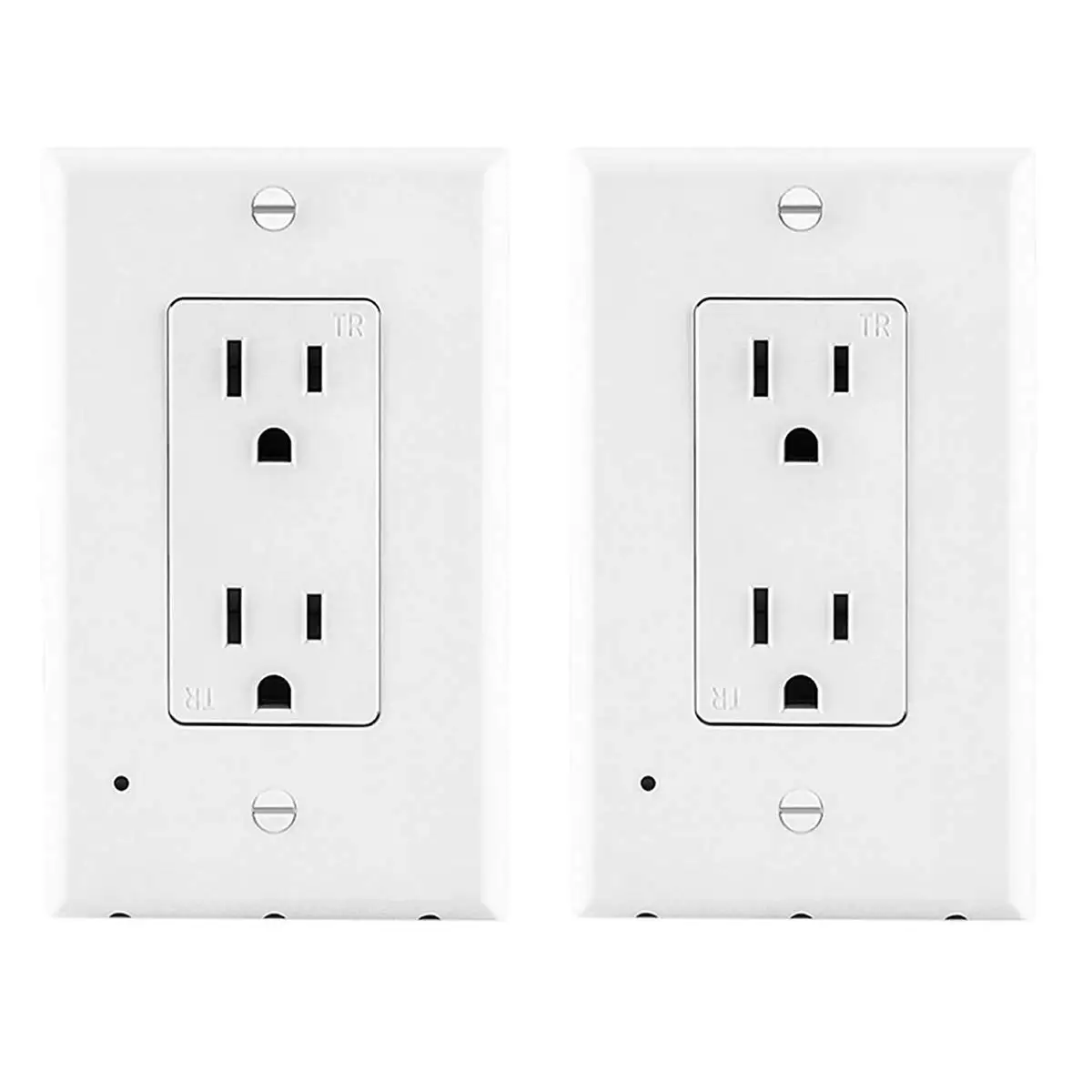 Outlet Wall Plate with LED Night Lights AriesTech Guidelight Outlet Cover Flame Resistant Materials Auto ON/OFF No Batteries No Wires Fits for Decor White 2 Pack