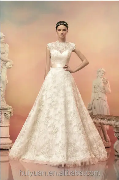 Newest High Neck Ball Gown Cream Lace Wedding Dress - Buy Cream ...