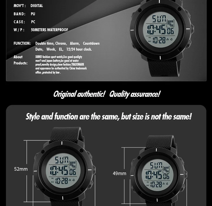 Skmei 1212 small size  Latest digital Relojes hombre 5atm waterproof sports watch electronic military dual time wristwatches