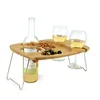 Outdoor Bamboo Portable Snack Wine Picnic Table with Carved Slots