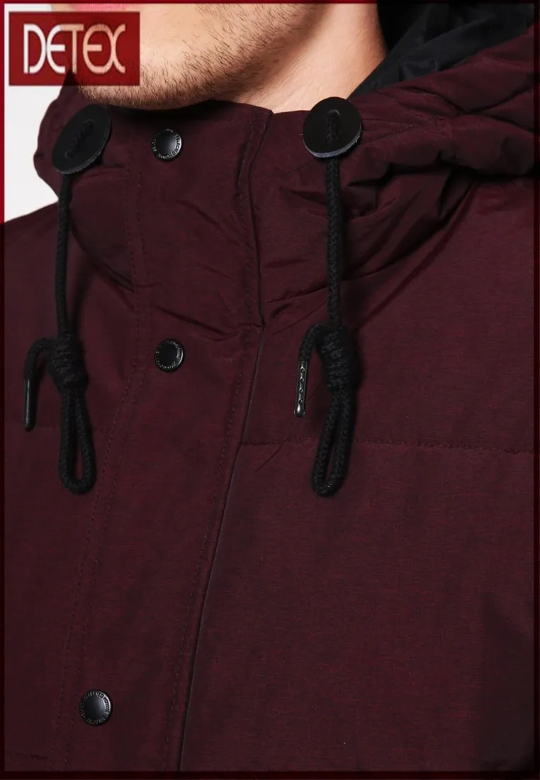 dark red padded jacket