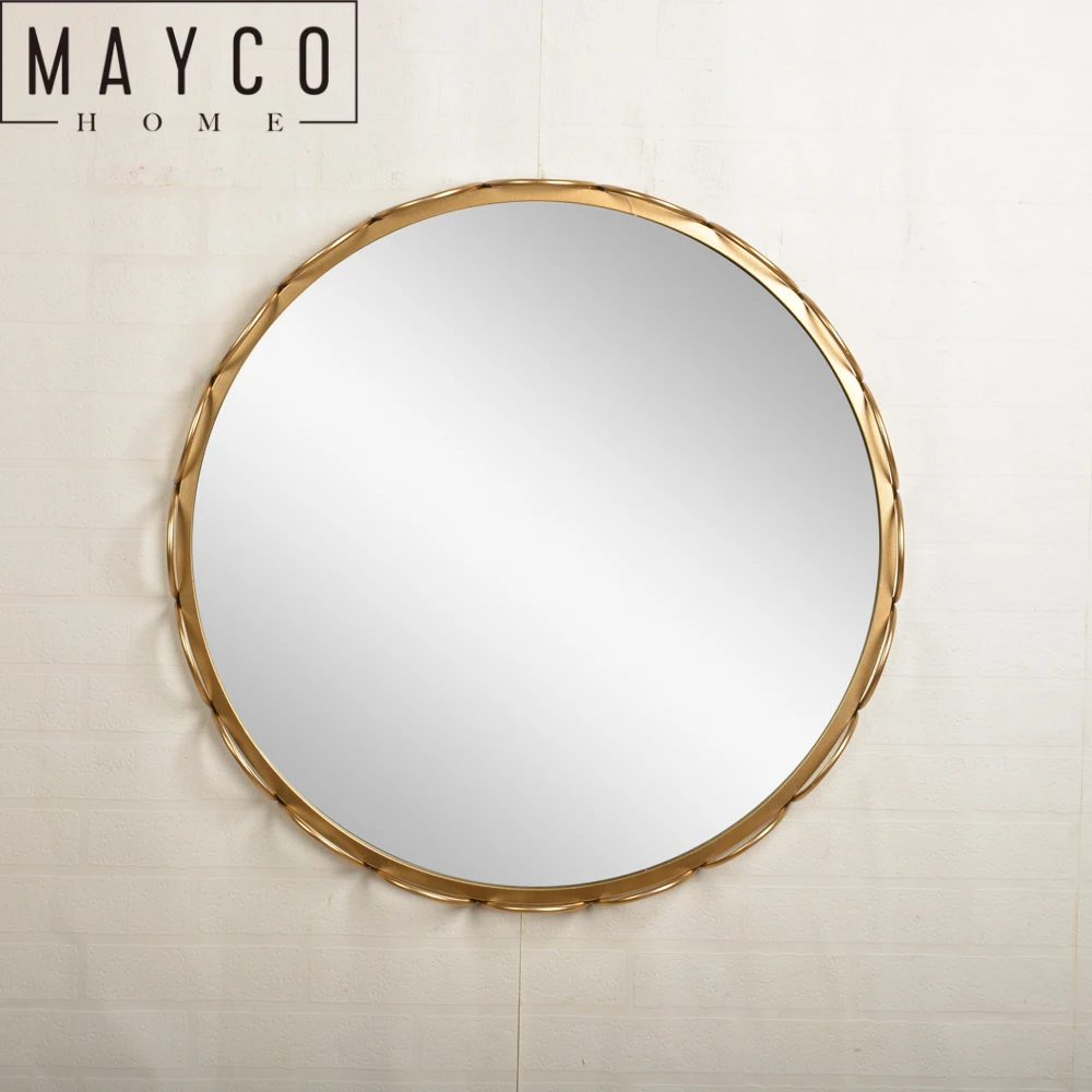 Mayco Vintage Gold Handicraft Round Metal Mosaic Framed Wall Mirror For