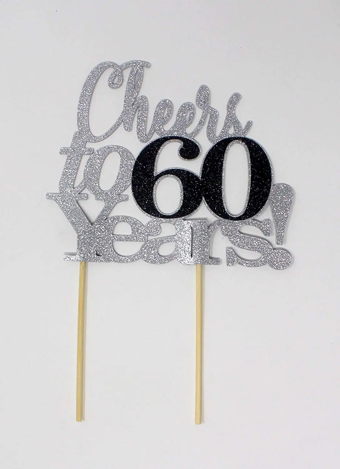 All About Details Cheers to 60 Years! Cake Topper,1pc, 60th Birthday, Anniversary, Party Decor, Glitter Topper (Silver & Black)