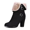 19B02 China Shoes Supplier Faux Suede Boots Round Toe Thick High Heel Winter