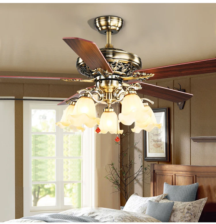 High Quality Fancy Chandelier Bronze 6 Flower Lamps Wood Blades Ceiling Fan With Light Buy