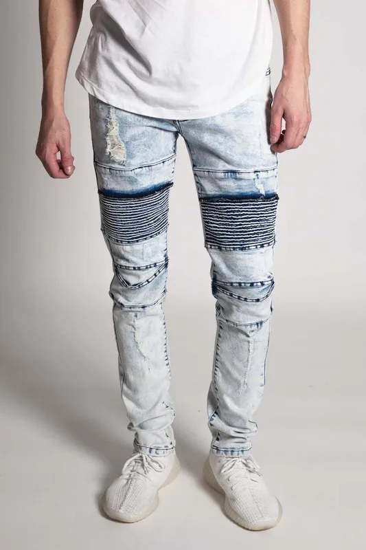 Europe And Usa Fashion Men Clashing Color Splicing Damage 2 Color Jeans ...
