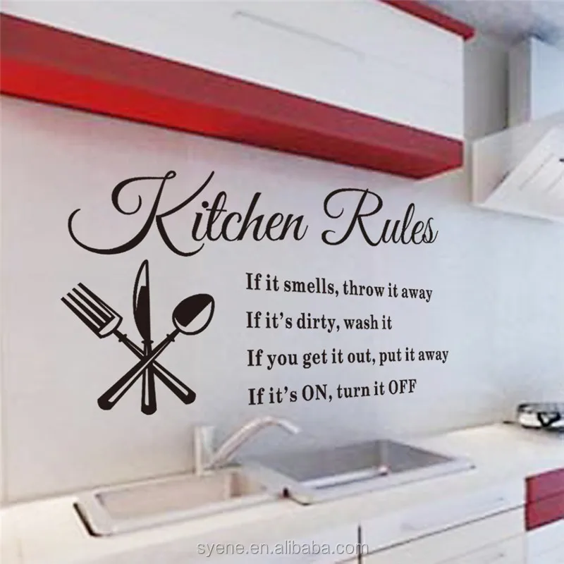 Kitchen Wall Tile Stickers 3d Art Quotes Kitchen Rules Letters For ...