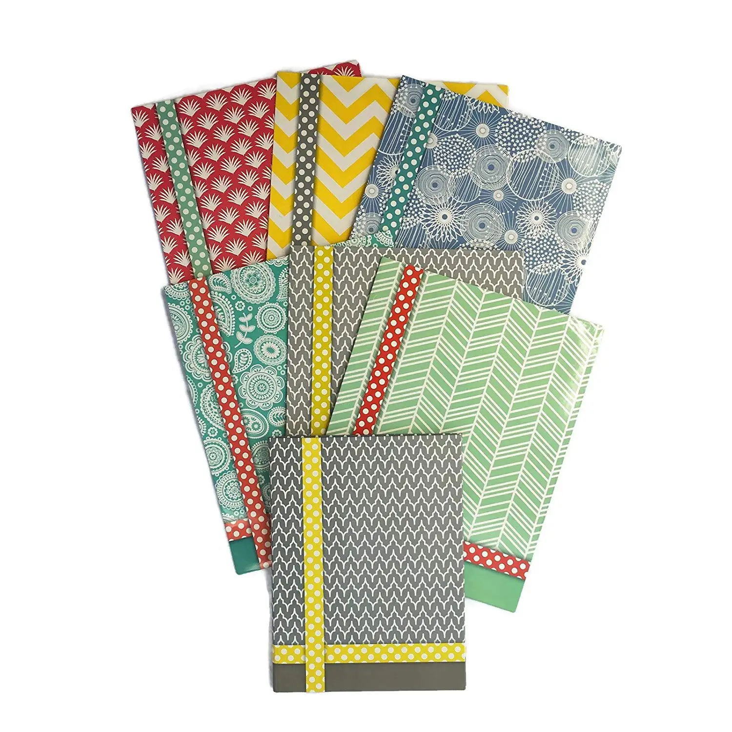 Colorful Pattern Design Belle School Supply Bundle: 7 Items: Seven Assorted Belle School Subject Folders, Plus One Matching Hardcover College Ruled Composition Notebook