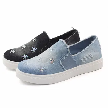 Ladies Injection Slip On Blue Jeans 