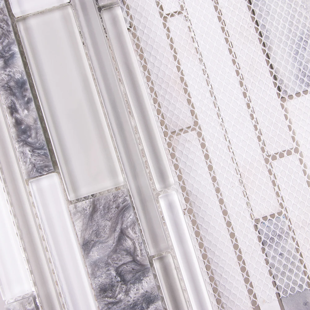 Glass mixed stone mosaic tiles kitchen backsplash natural white marble tile strips wall bathroom