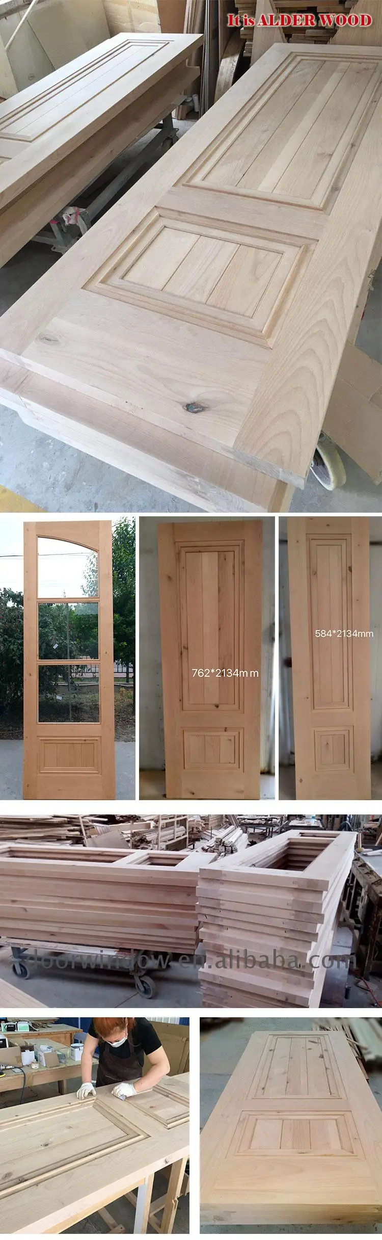 Factory price wholesale wood and frosted glass interior doors windowed window above door