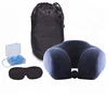 Velvet Cover Pillow for Neck Pain Premium Orthopedic U Shape Custom 2 in 1 Eye Mask Memory Foam Neck Pillow for Airplane Travel
