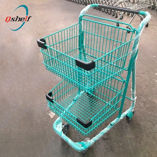 Cheap supermarket wicker grocery shopping cart trolley with child seat