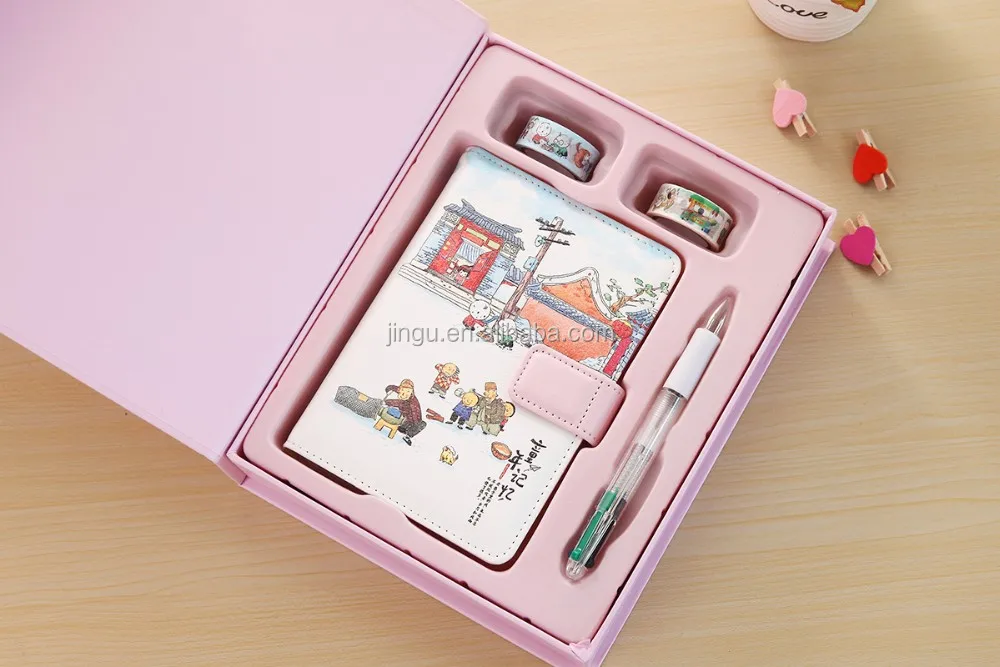Wholesale Korea Stationery Gift Set Pu Hardcover Cmyk Notebook + Pen