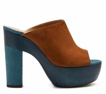 women 2017 platform open toe suede high heels mules