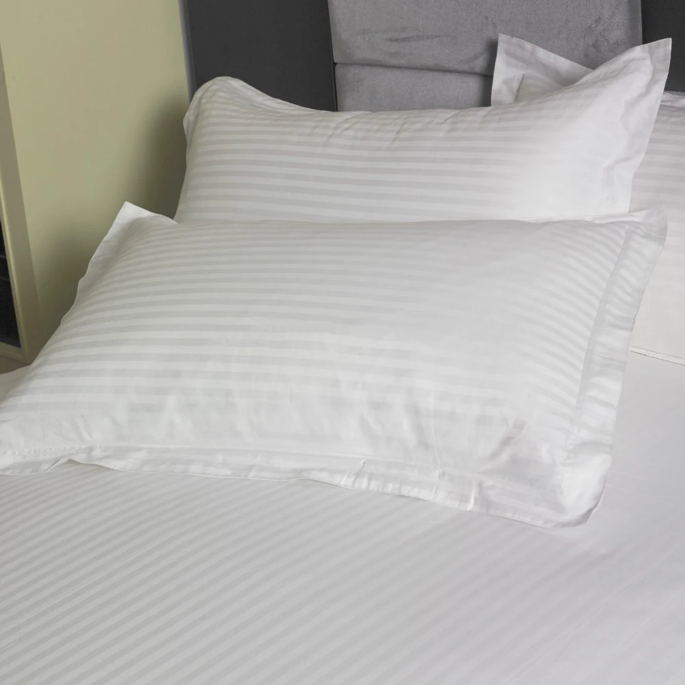 Wholesale Hotel Linen 100 Cotton White Double Stripe Quilt Cover Set 6