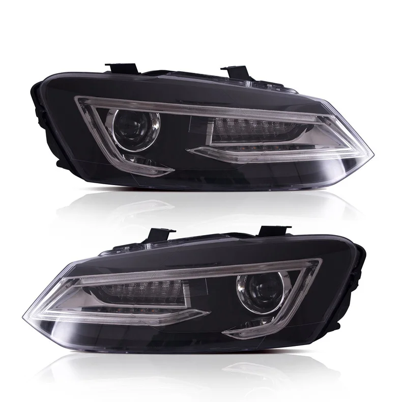 VLAND Manufacturer For Car Headlight For Polo Head Light 2011-2017 LED Head Light With Moving Signal+DRL+ demon With Demon Eyes