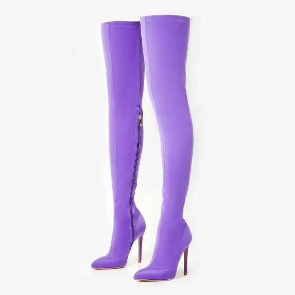 purple thigh high boots