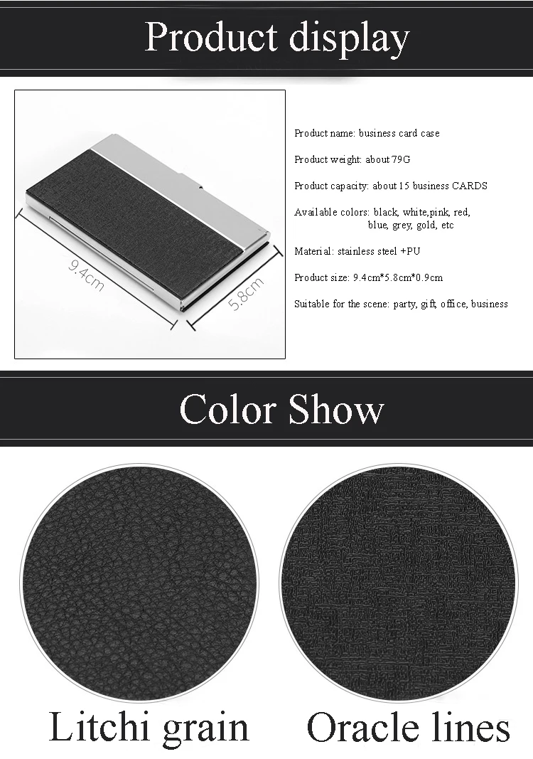 Fashionable PU leather business card case stainless steel box metal name card holder promotion gift