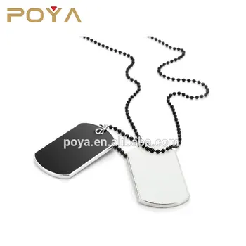 Poya Bijoux Style Armee Chien Tag Pendentif Mens Chaine Noir Et