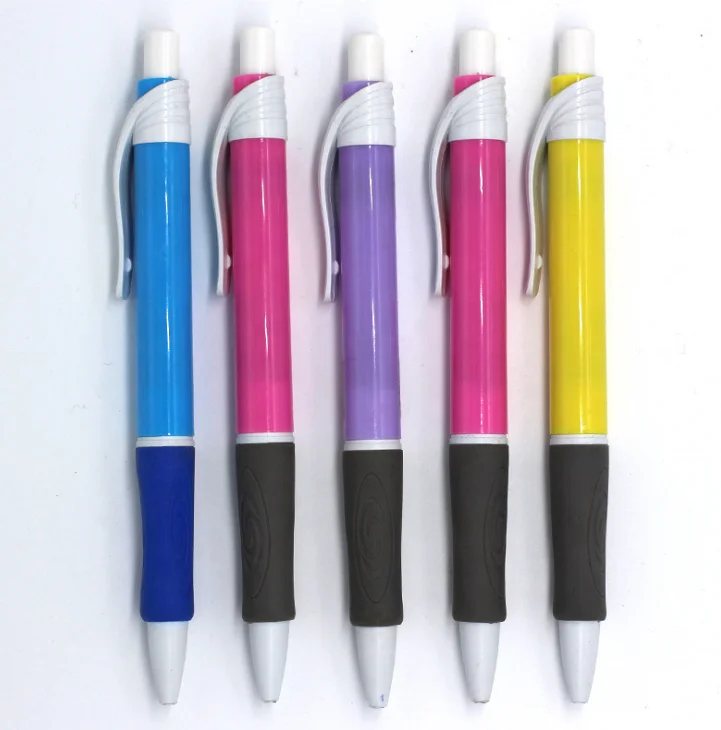 normal click plastic logo ball pen with grip, 1.0mm refill