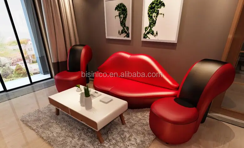 Bisini Creative Red Lip And High Heel Shape Sofa Set For Living Room Bisini Creative Red Lip And High Heel Shape Sofa Set For Living Room Modern