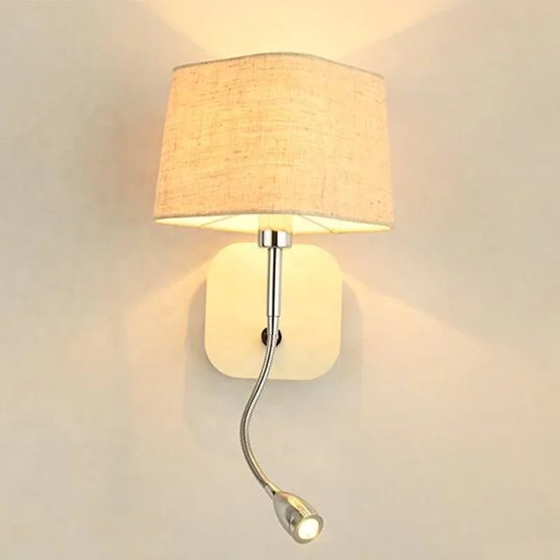 2019 Hot sales Fabric stainless steel Plug bedside wall lamp with reading light