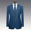 Men's new style Notch Lapel wool/silk blend blue two buttons man jacket