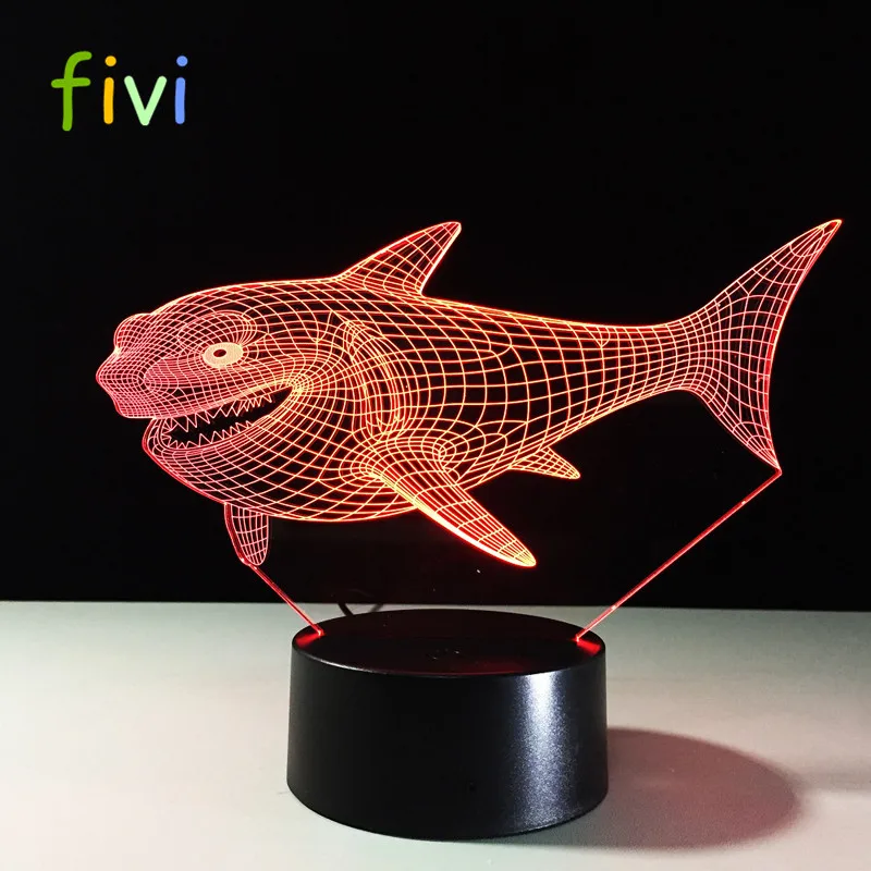 Shark with 7 Colors Light for Home Decoration Lamp Amazing Visualization Optical Illusion Awesome 3D LED Night Lights