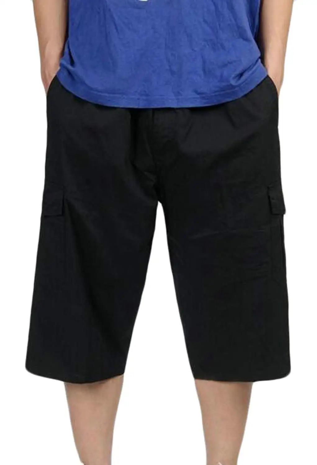 M/&S/&W Mens Elastic Waist Loose Multi-Pocket Chino Cargo Work Shorts