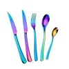Titanium colorful rainbow dinnerware set forks spoon stainless steel cutlery
