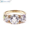 Tianyu gems low cost 14k/18k solid yellow gold 3 stones round cut moissanite diamond ring for lady women