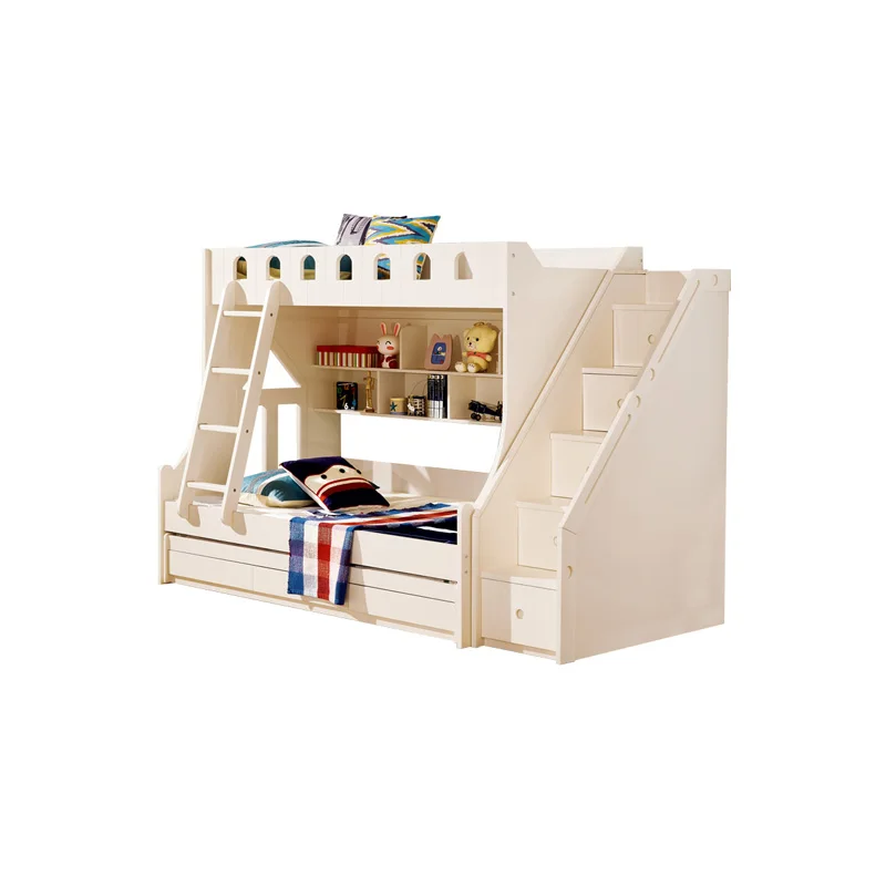 Twin Solid Wood Kids Bunk Bed With Ladder And Storage Drawers