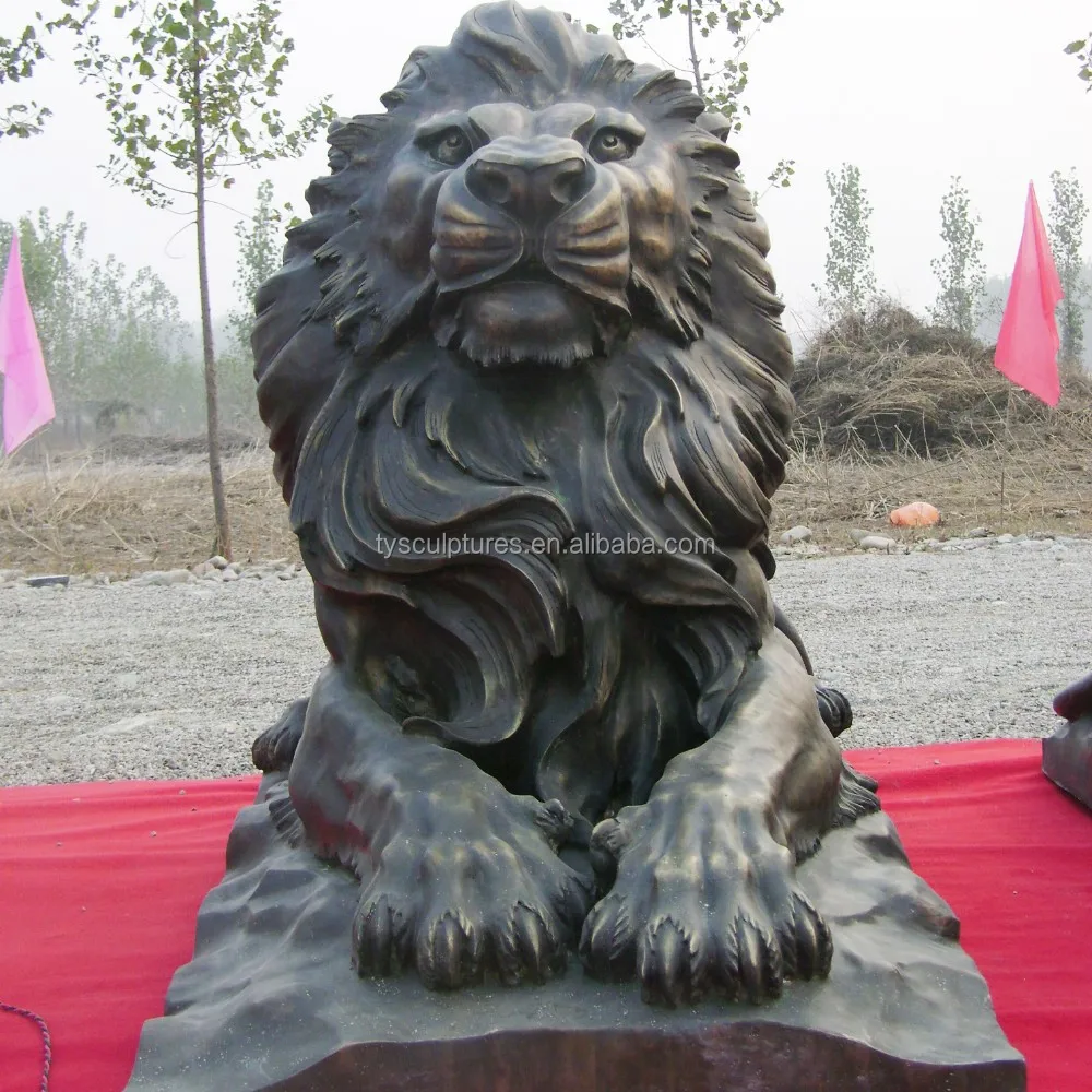 Statue De Lions En Pierre,Ornement Noir,Avec Un Grand Lion Et Un Petit