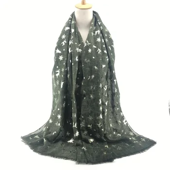 fashionable winter reindeer christmas design silver foil printed linen cotton scarves for women - Christmas Scarfs fashionable winter reindeer christmas design silver foil printed linen cotton scarves for women - Christmas Scarfs