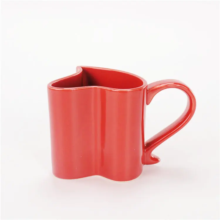 Red full glazed coffee& tea fine appearance heart shape ceramic couple mug