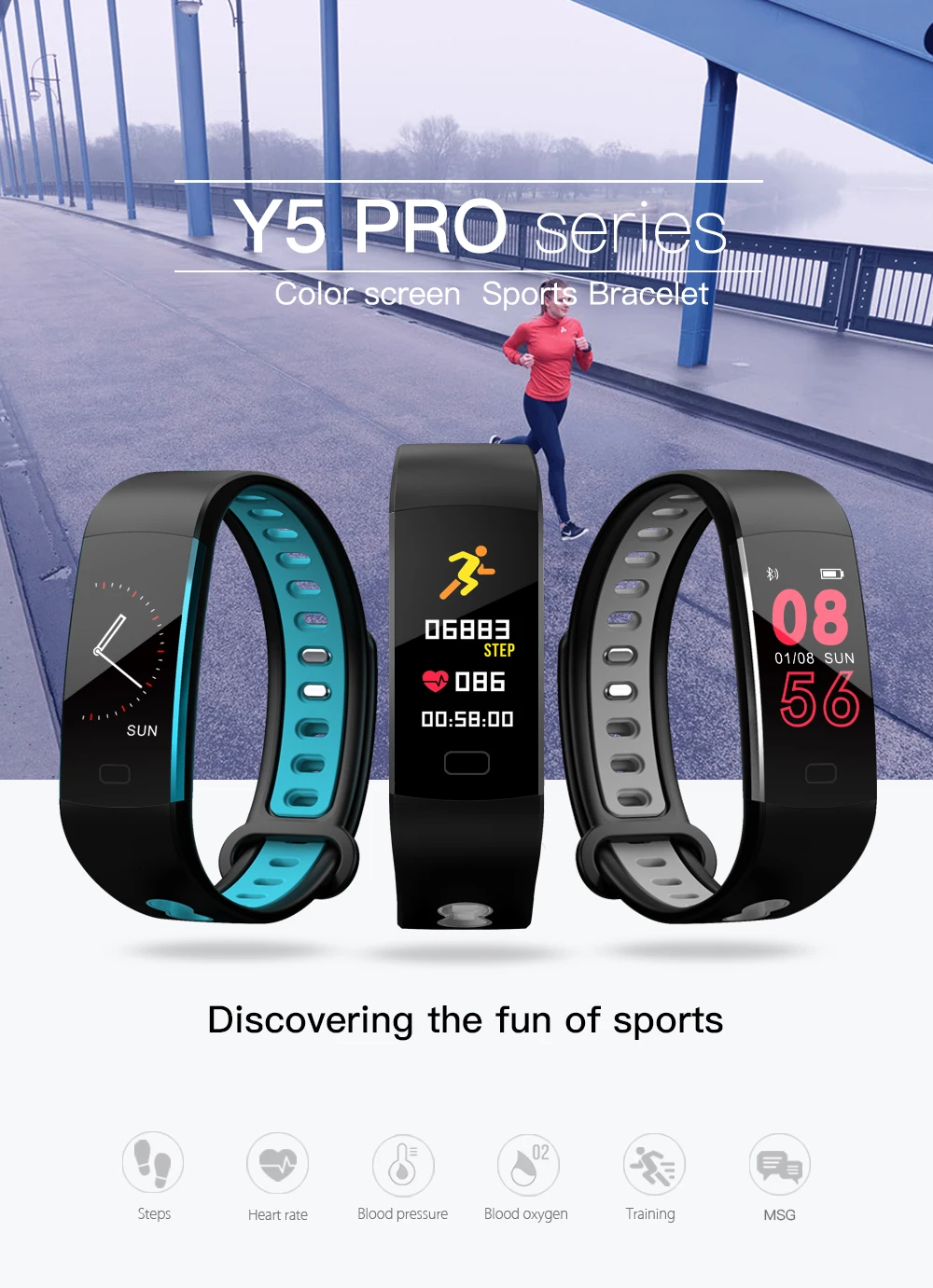 Fashion Men's smart band bracelet Pedometer fitness tracker Sport Waterproof GPS sport smart bracelet Y5PRO 