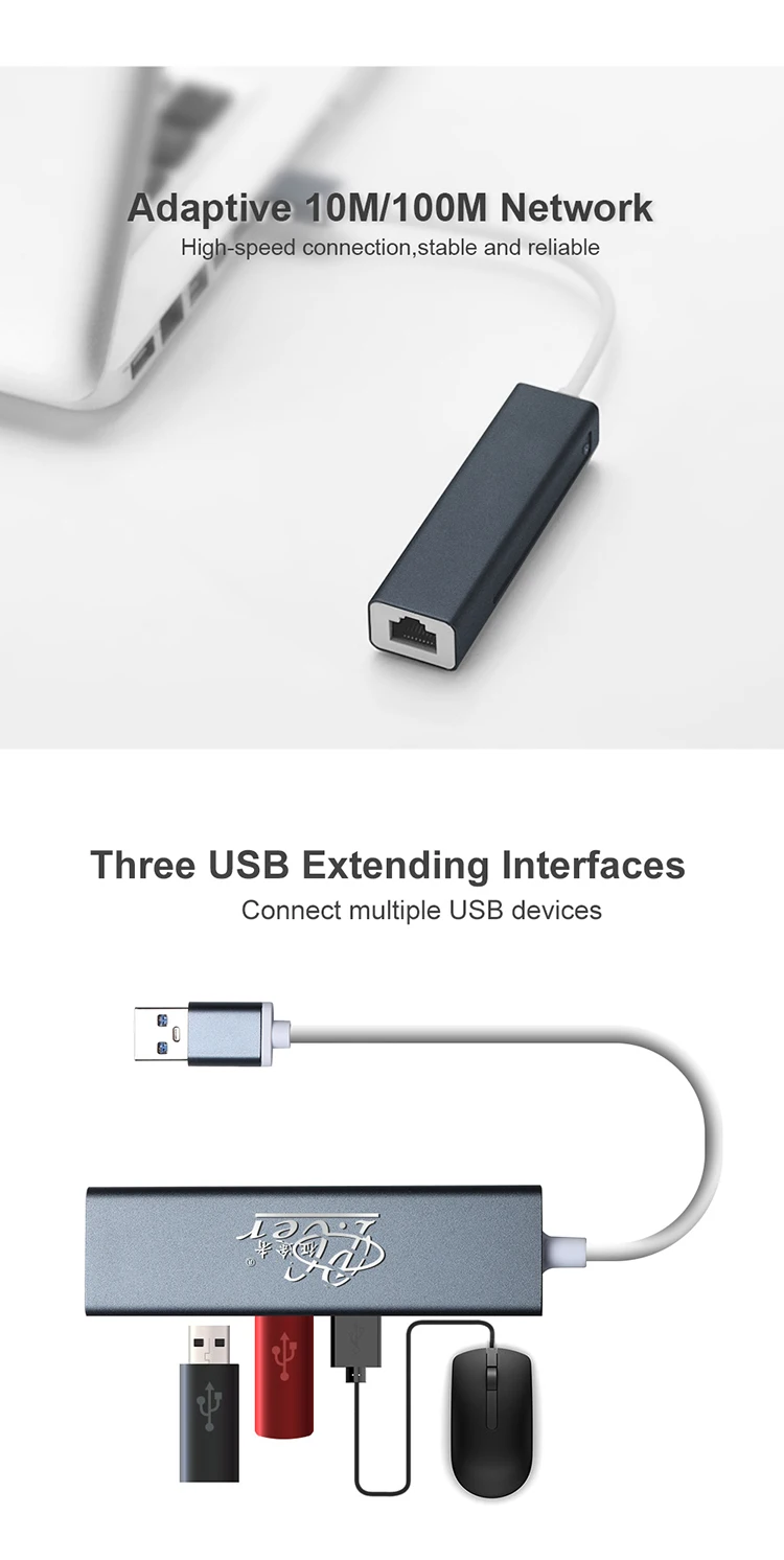 Manufacture USB to LAN Converter Hub with 3 Ports 3.0 USB Gigabit USB Ethernet Adapter
