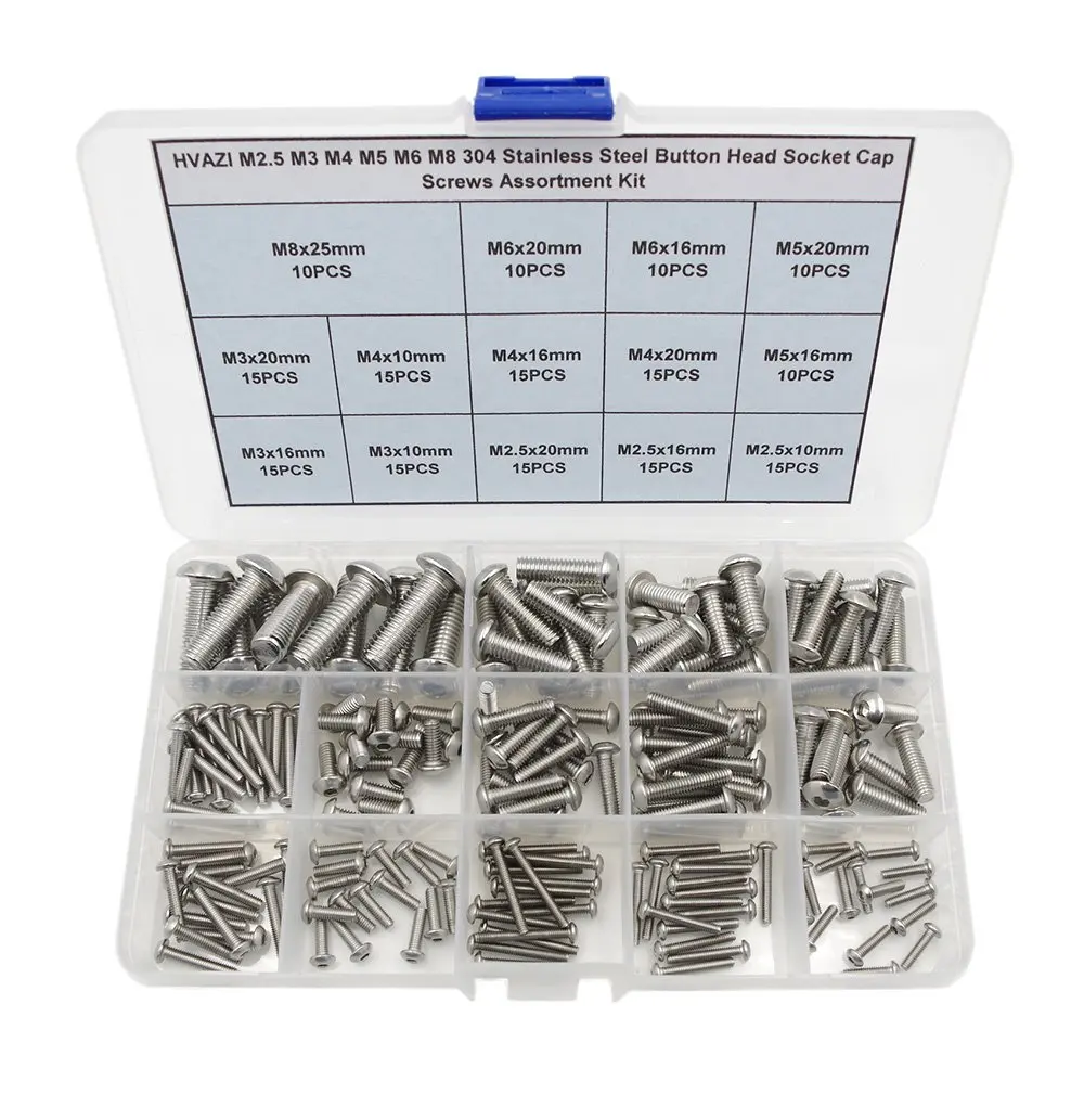 HVAZI 200pcs Metric M2.5 M3 304 Stainless Steel Hex Socket Head Cap Screws Assortment Kit
