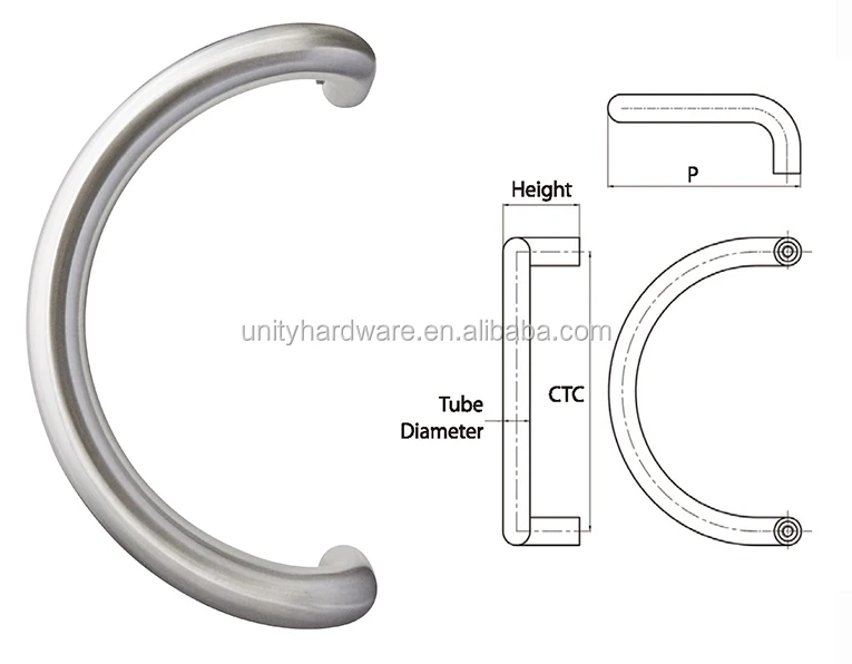 Unity C Shape Pull Handle Stainless Steel Metal Double Sided Door Pull