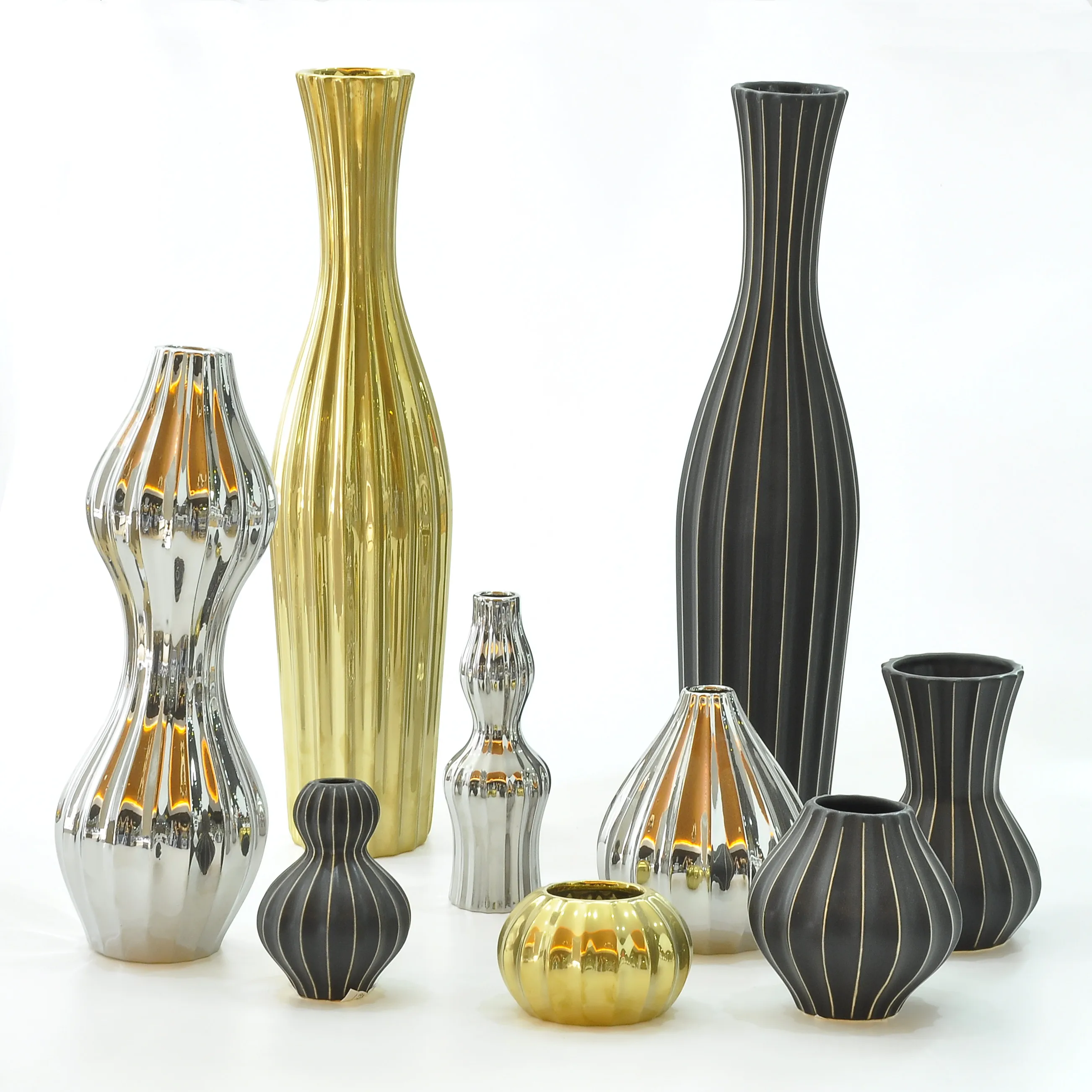 Modern Decorative Slim Ceramic Vases With Flowers In Glaze With Rubbing