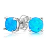 Brass Prong Set Round Synthetic Fire Opal Earring Stud