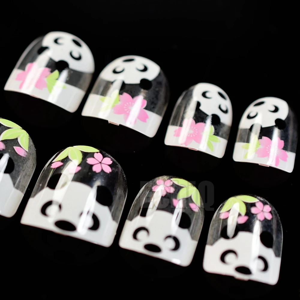 24pcs Kids Clear White French False Nail Tips Baby Panda ...