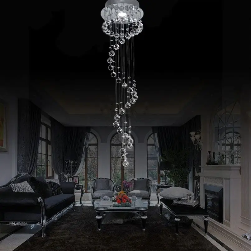 D80 X H225Cm Modern Spiral 4 Sphere Rain Drop Led K9 Crystal Chandelier