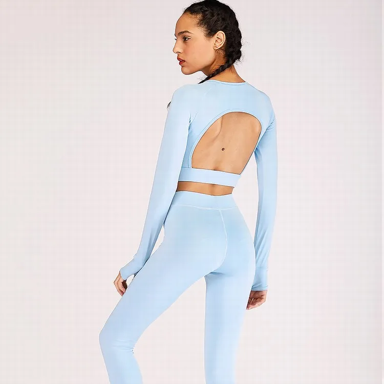 Long Sleeve Running Crop Tops Exposed Navel Crane Sports Wear Yoga Suit ...