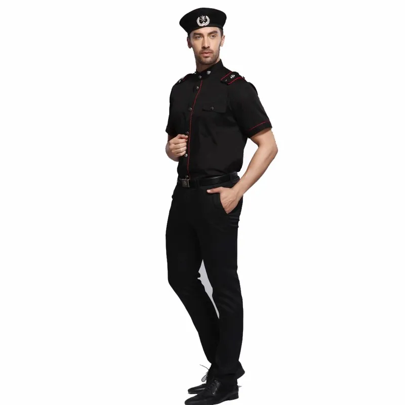 black color security guard uniform shirts with beret hat, View security ...