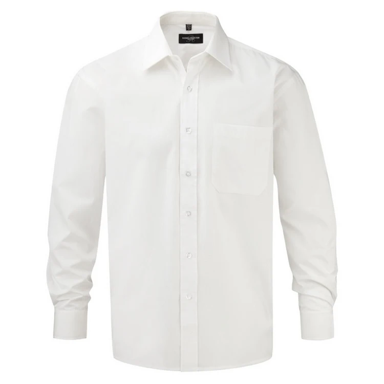 Custom Mens White Long Sleeve Polyester Cotton Wrinkle Free Formal ...